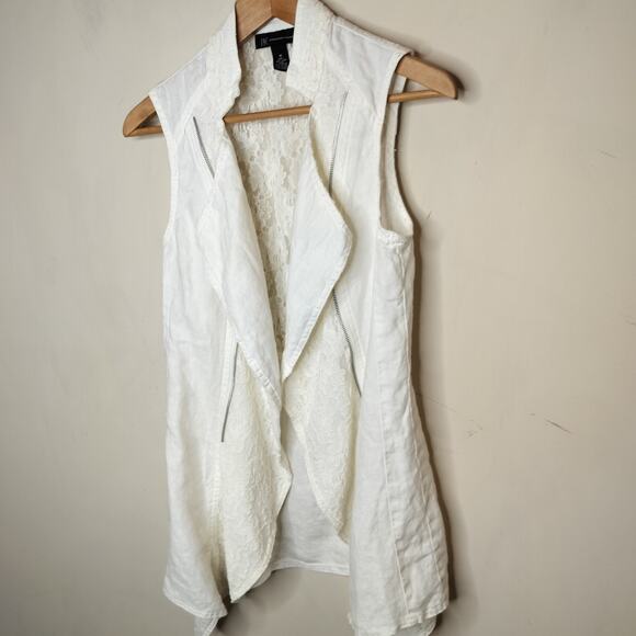 INC International Concept Linen Vest Open Front Lace Trim - Picture 4 of 11